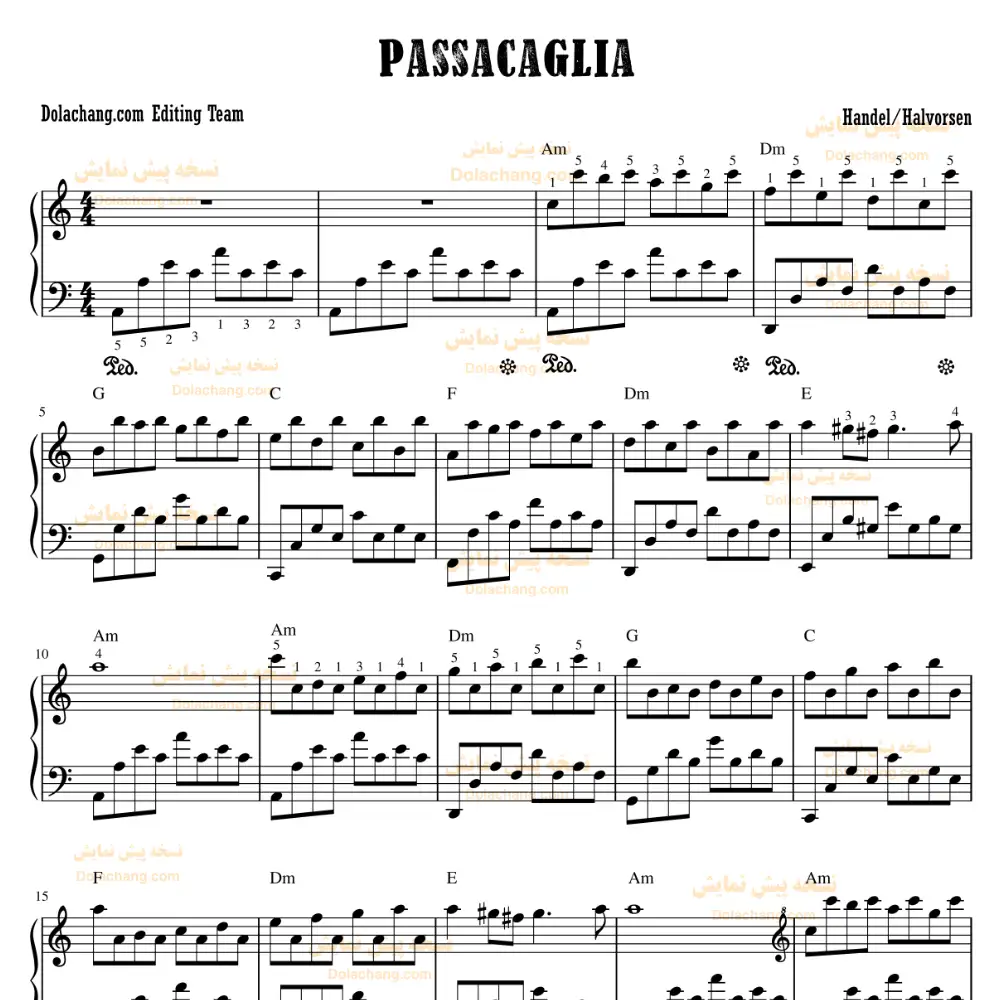 نت پیانو Passacaglia